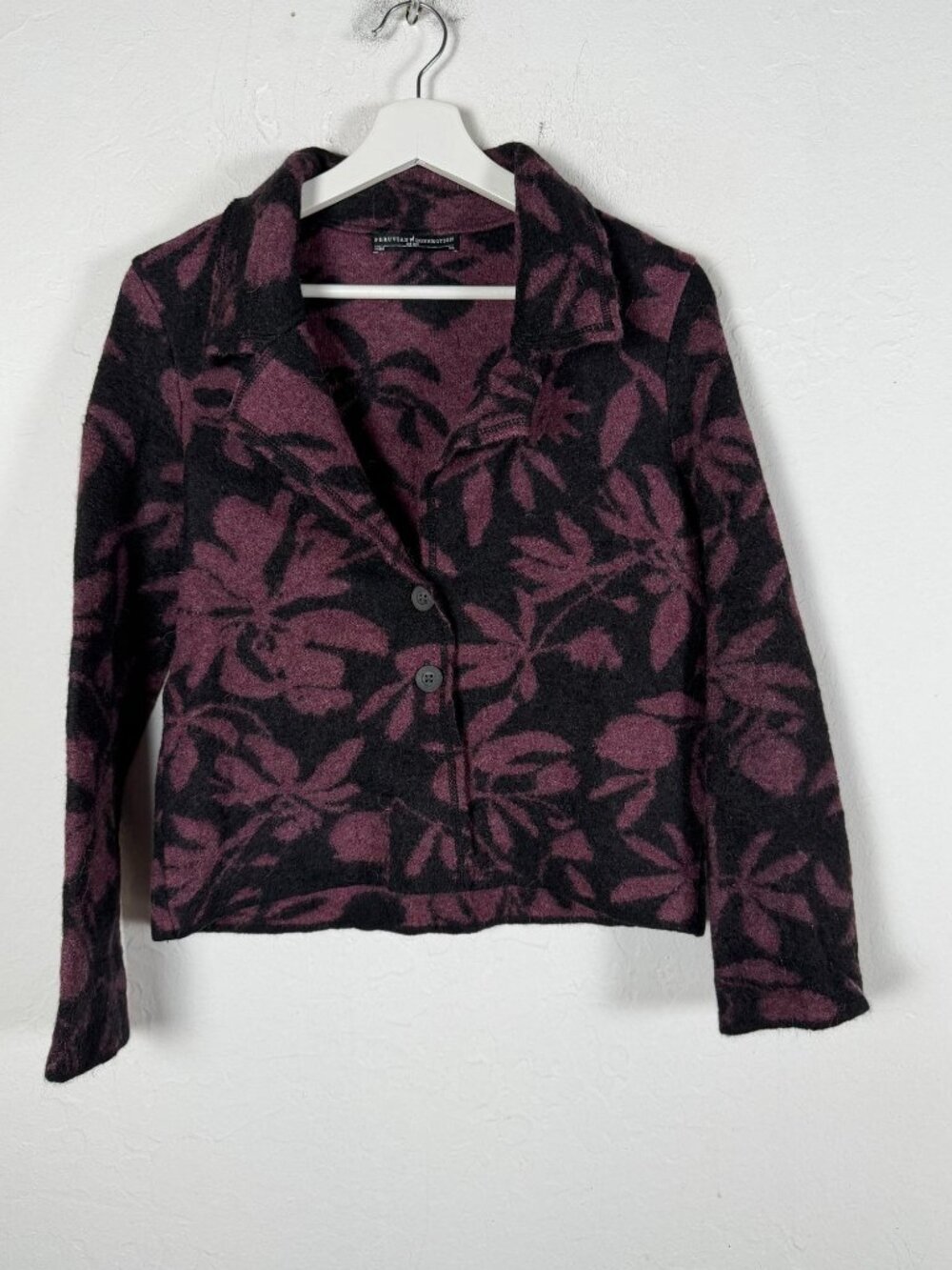 Peruvian Connection Women's Baby Alpaca Wool Floral Jacket Purple Black Size XS